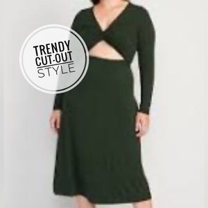 NWT/Old Navy/XXL/Fit&Flare Twist-Front Cutout MIDI dress/Long Sleeve/